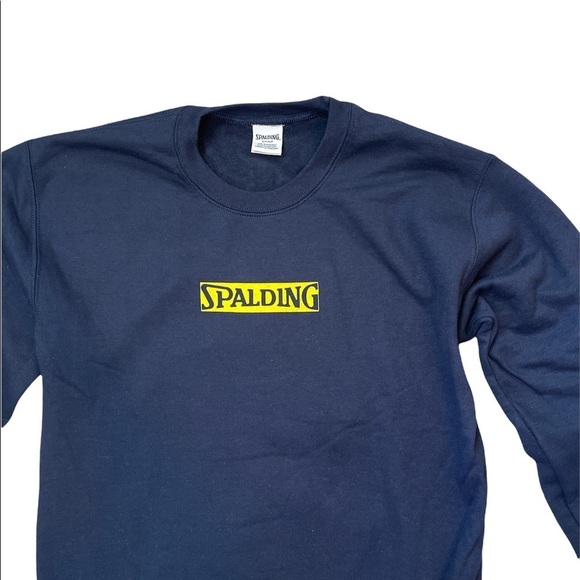 SPALDING MEN'S NAVY LOGO CREWNECK COTTON FLEECE SWEATSHIRT - Picture 2 of 11
